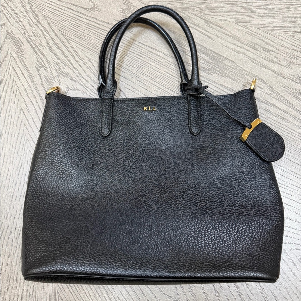 Ralph Lauren Black Pebbled Leather Tote